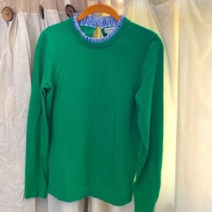 NWT- JCrew Womens Kelly Green Ruffle neck sweater size S